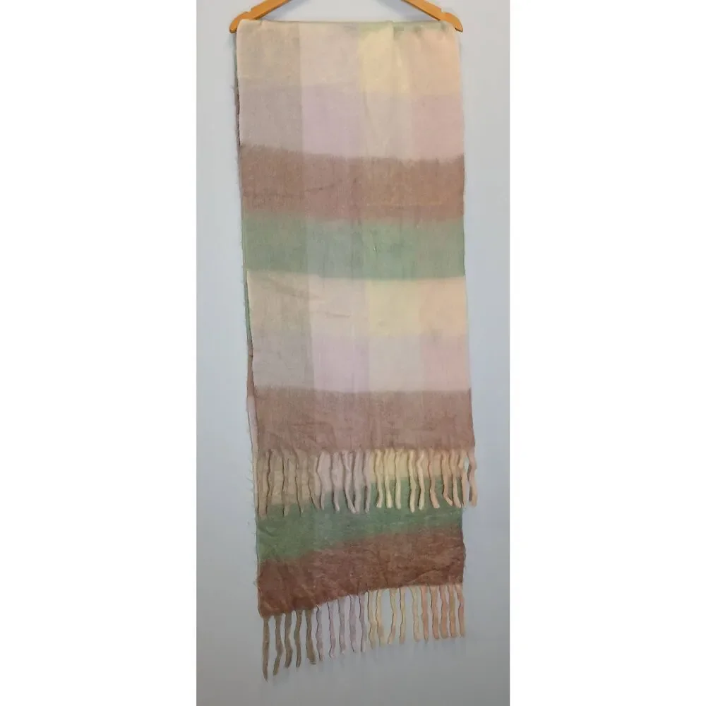 Madewell Womens Chunky oversized long scarf green  mocha brown soft fringe